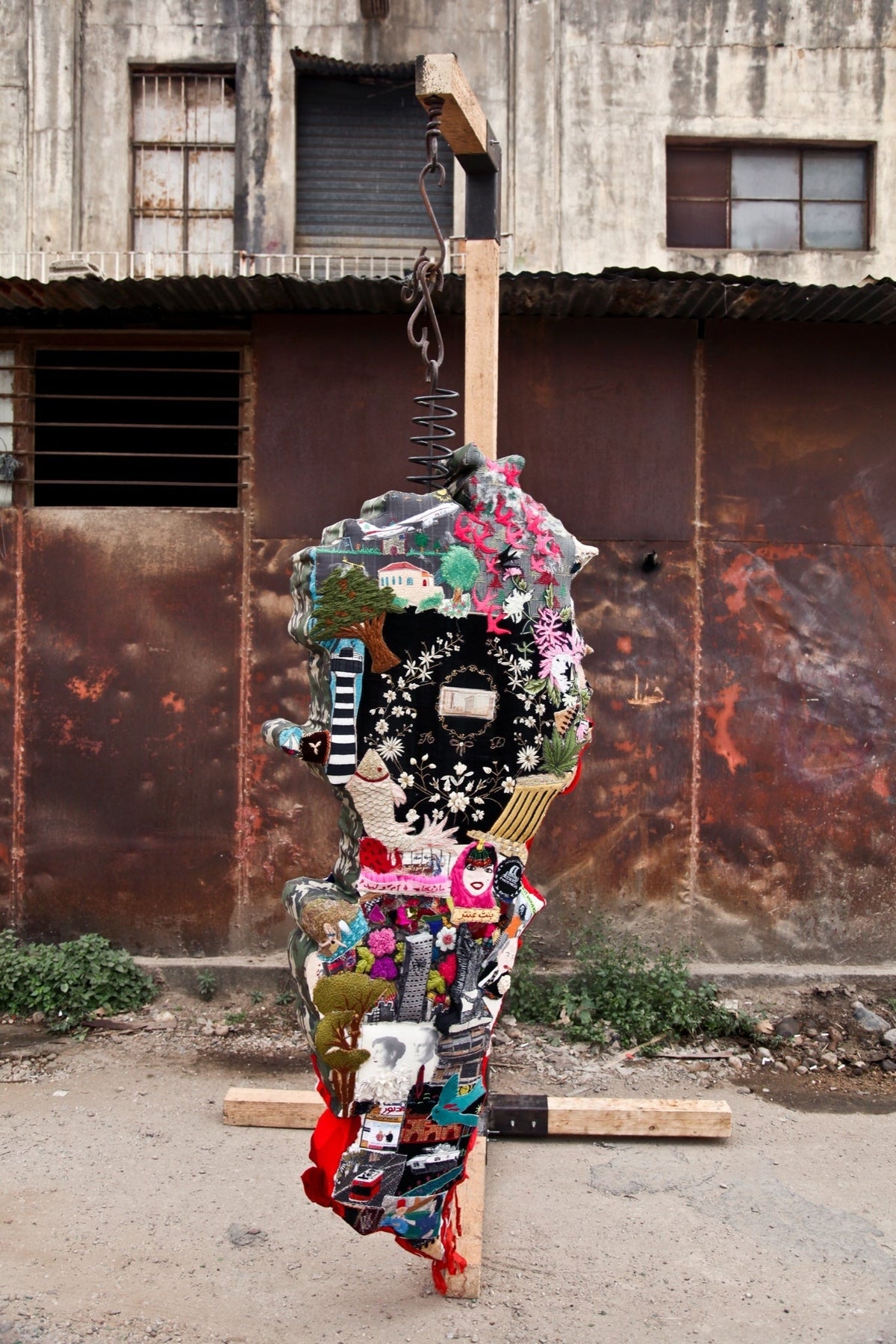 The map of Lebanon, hung as a punching bag