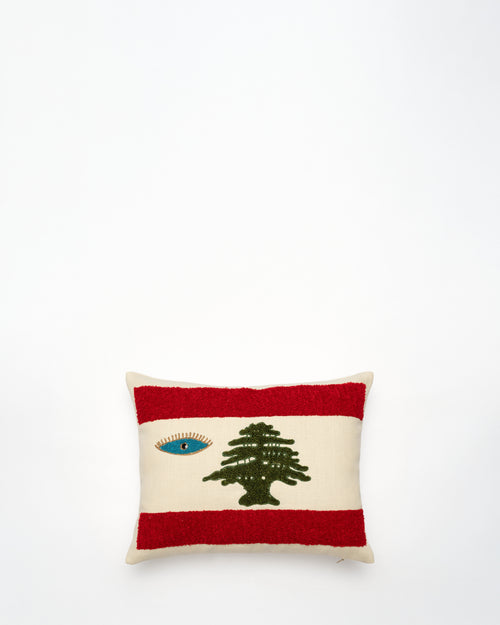 3aynak 3al Watan embroidered cushion, front view