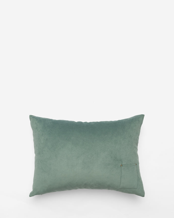 Abundance embroidered cushion, back view