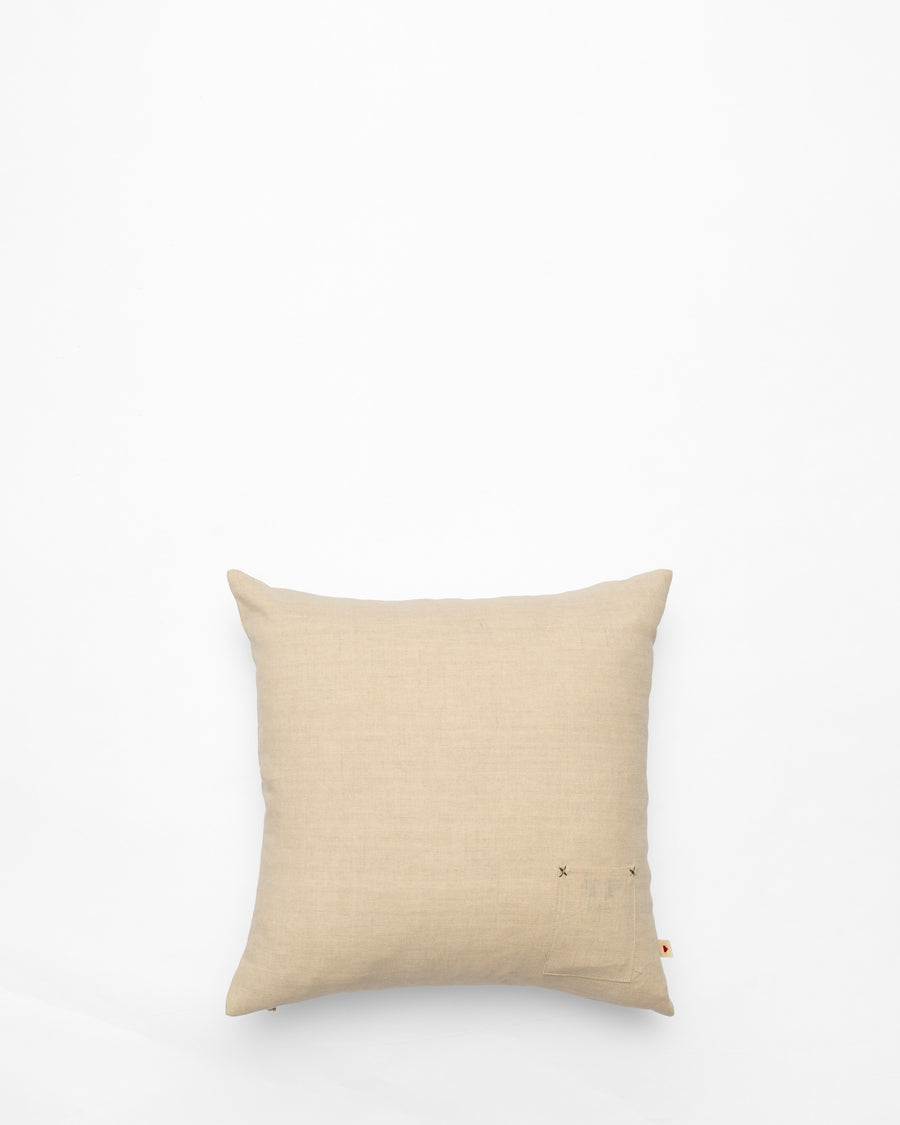 Avocado Moon embroidered cushion, back view