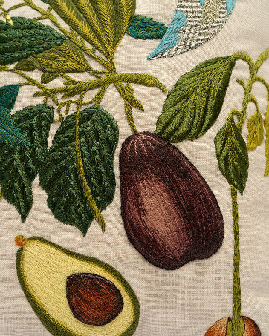 Avocado Moon embroidery detail close-up