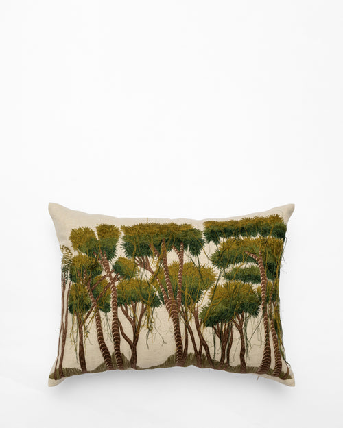 Bisri Forest Neutral Right embroidered cushion, front view