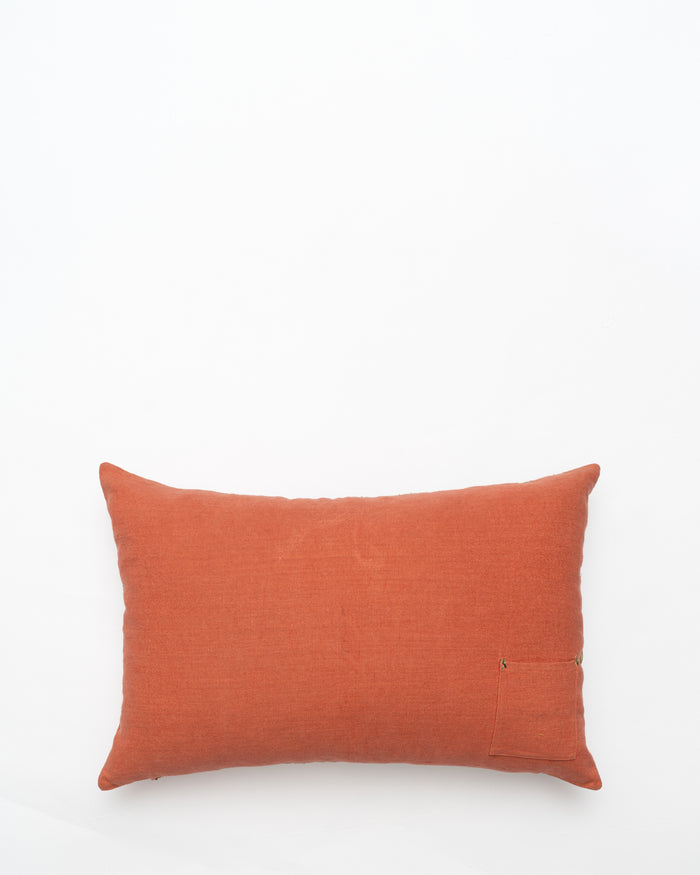 Bisri Forest Red Left embroidered cushion, back view