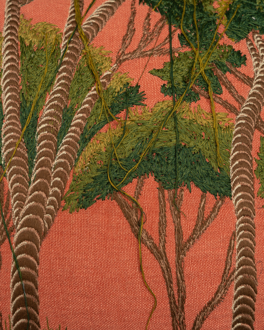 Bisri Forest Red Left embroidery detail close-up