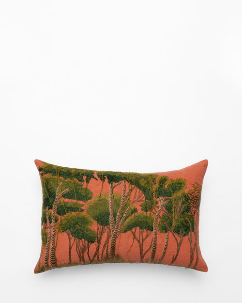 Bisri Forest Red Left embroidered cushion, front view