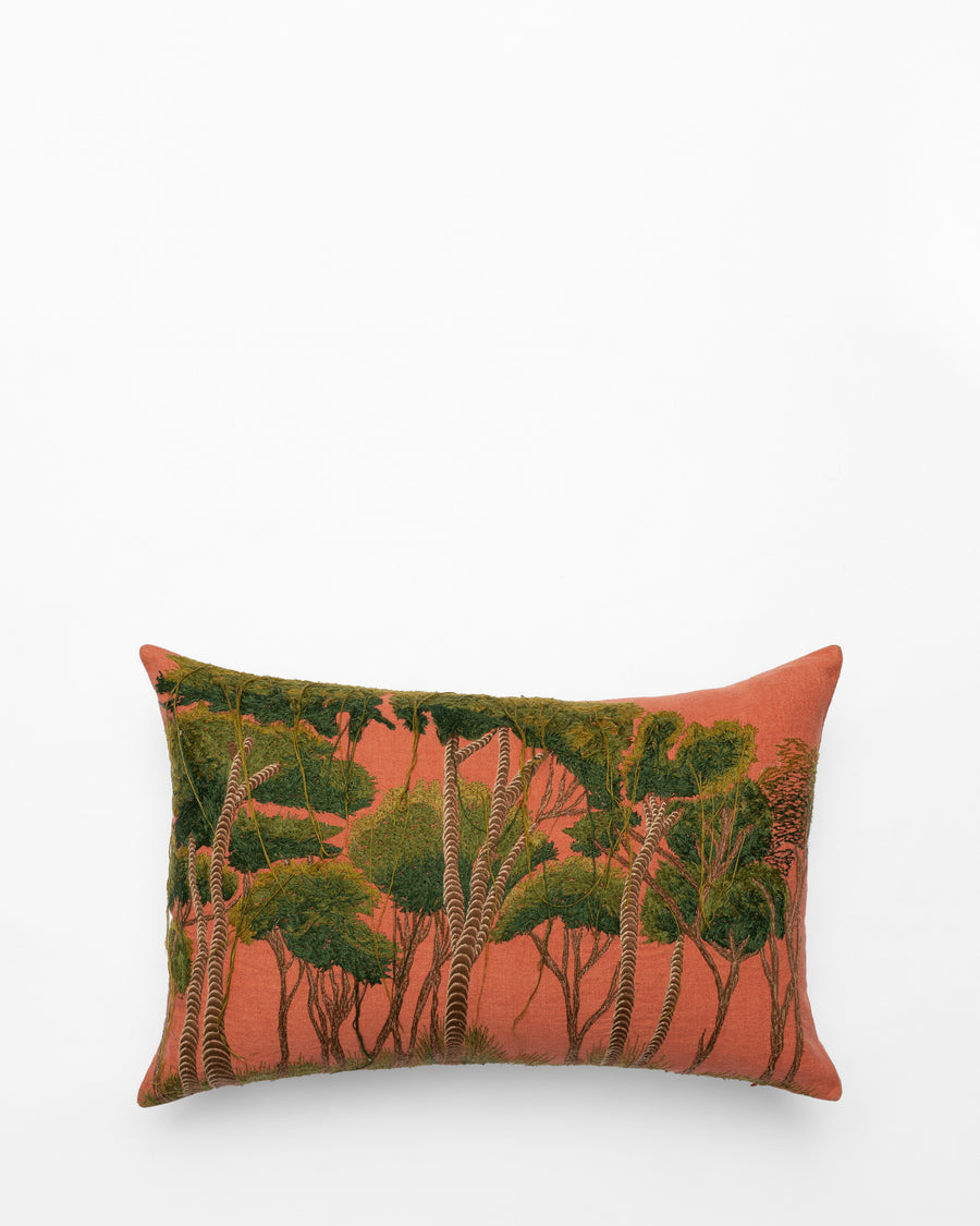 Bisri Forest Red Left embroidered cushion, front view