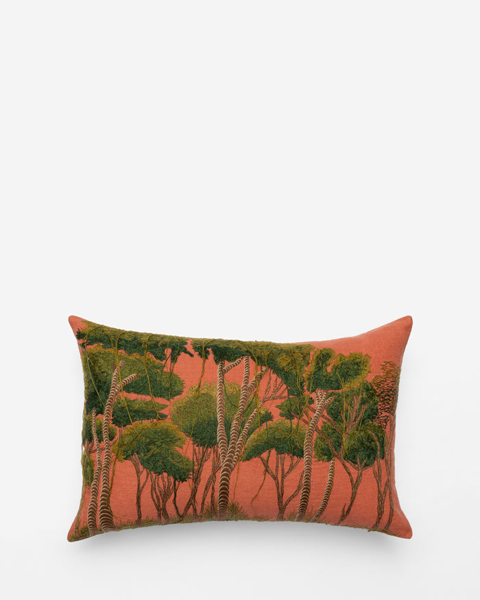 Bisri Forest Red Left embroidered cushion, front view