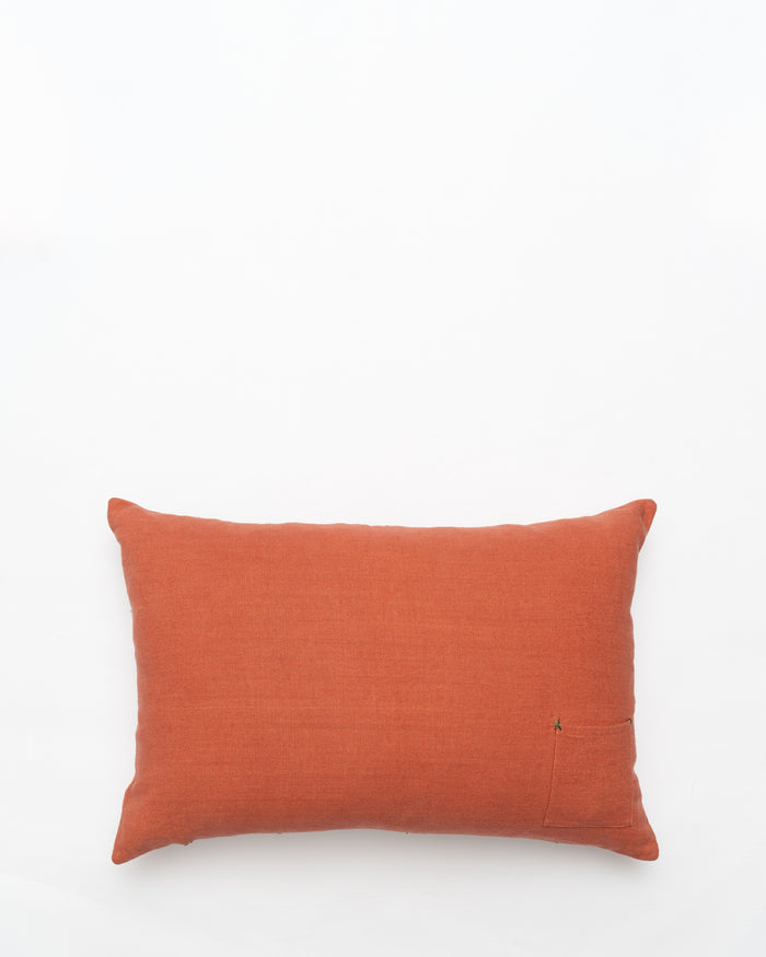 Bisri Forest Red Right embroidered cushion, back view