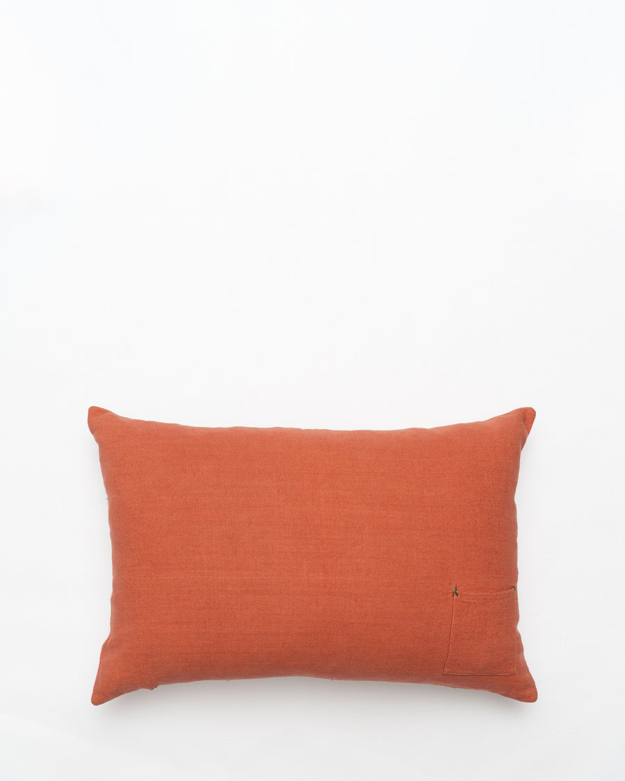 Bisri Forest Red Right embroidered cushion, back view