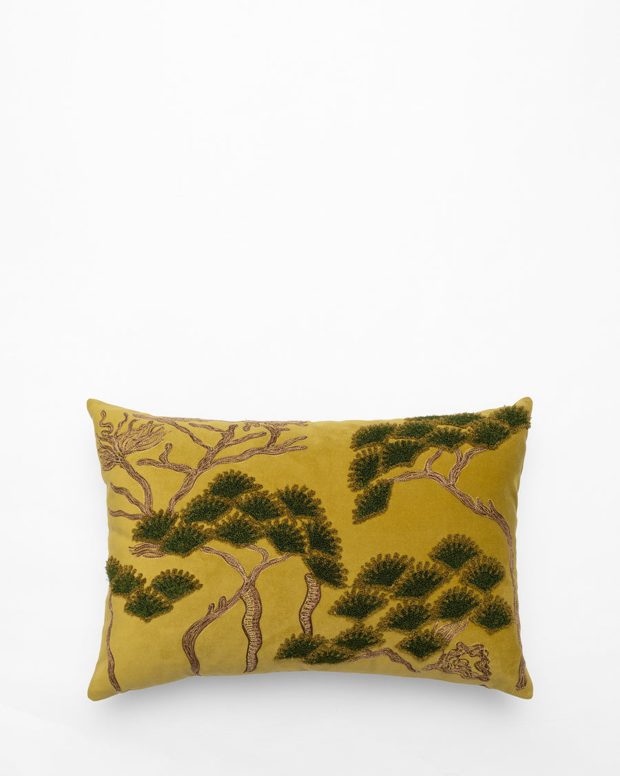 Bisri Pines Left embroidered cushion, front view