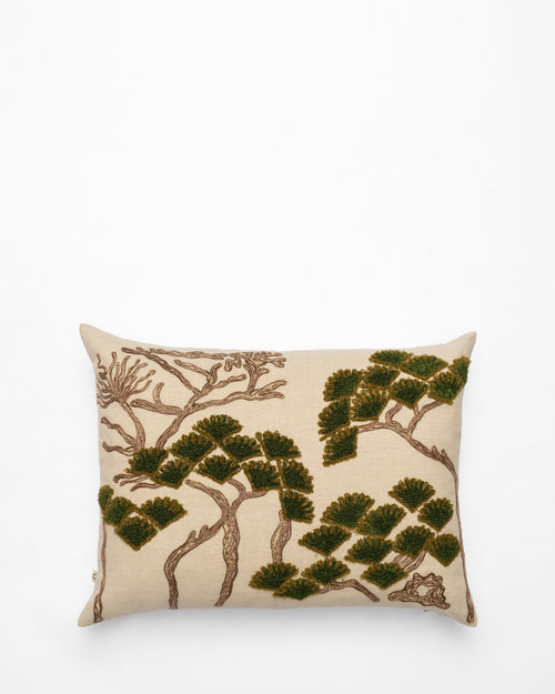 Bisri Pines Neutral Left embroidered cushion, front view