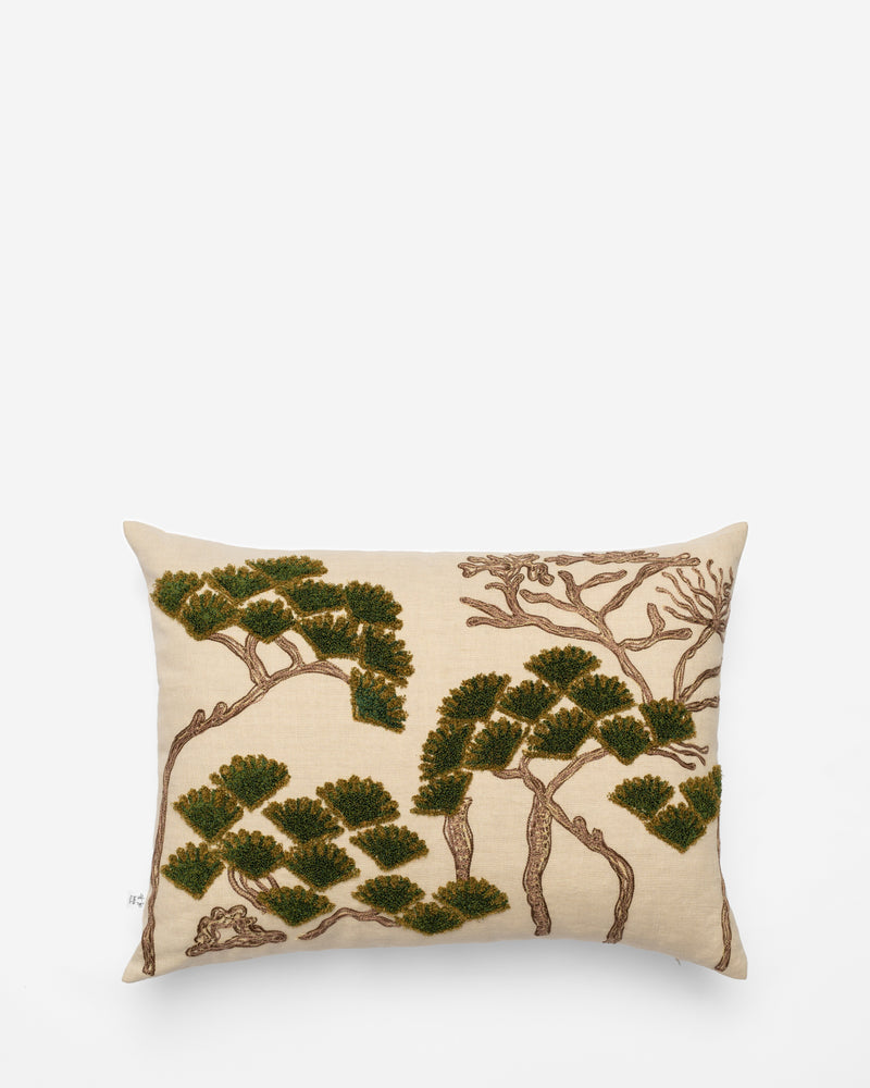 Bisri Pines Neutral Right embroidered cushion, front view