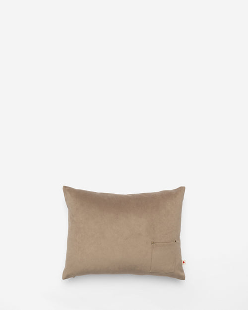 Embroidery velvet cushion in Bloom and Grow — brown, grey — Bokja, hand-assembled in Beirut