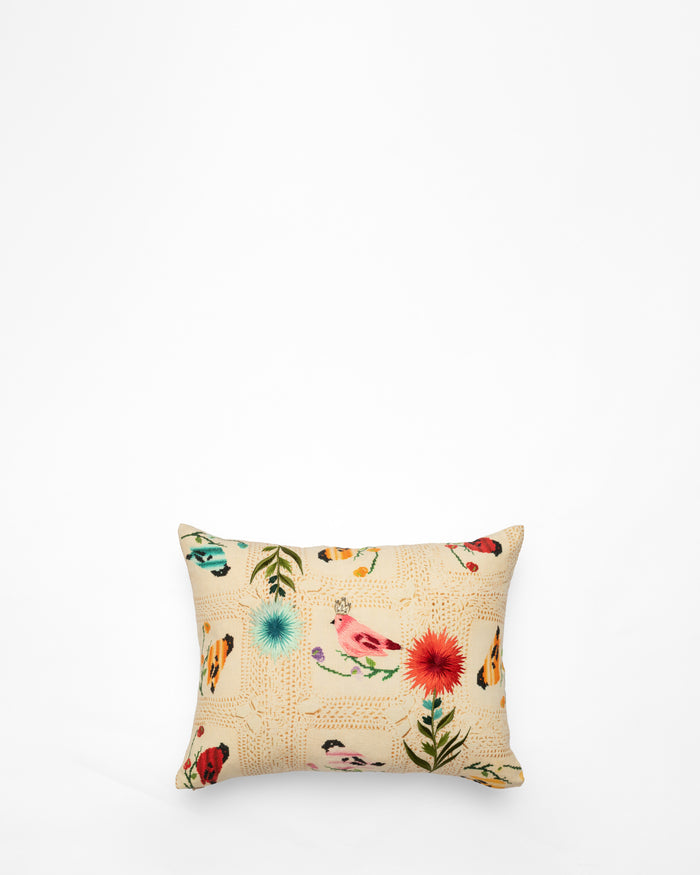 Bread embroidered cushion, front view