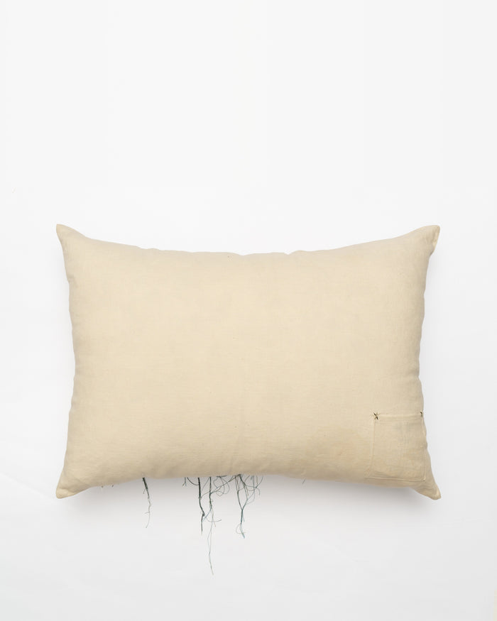 Cedar Left embroidered cushion, back view