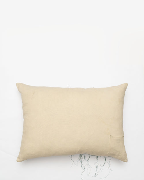 Embroidery linen cushion in Cedar II — emerald, charcoal — Bokja, hand-assembled in Beirut