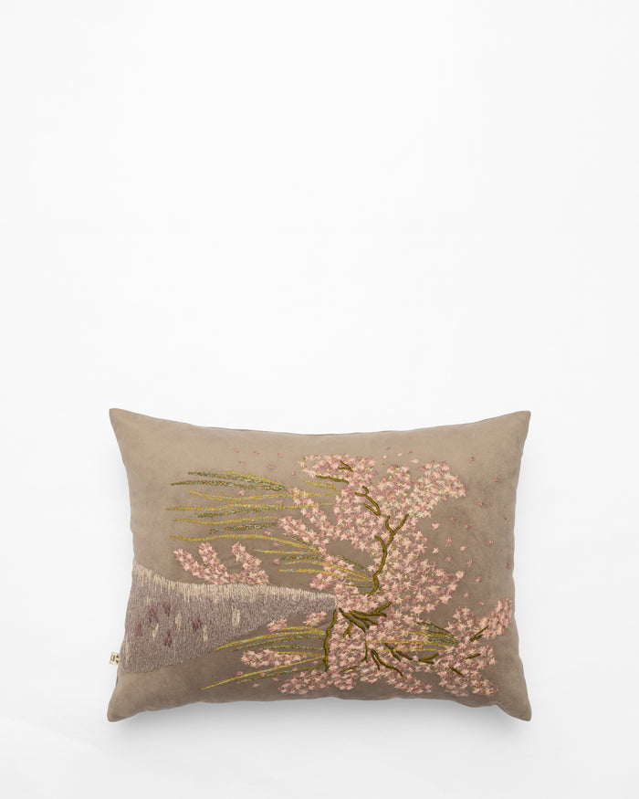Cherry Blossom embroidered cushion, front view