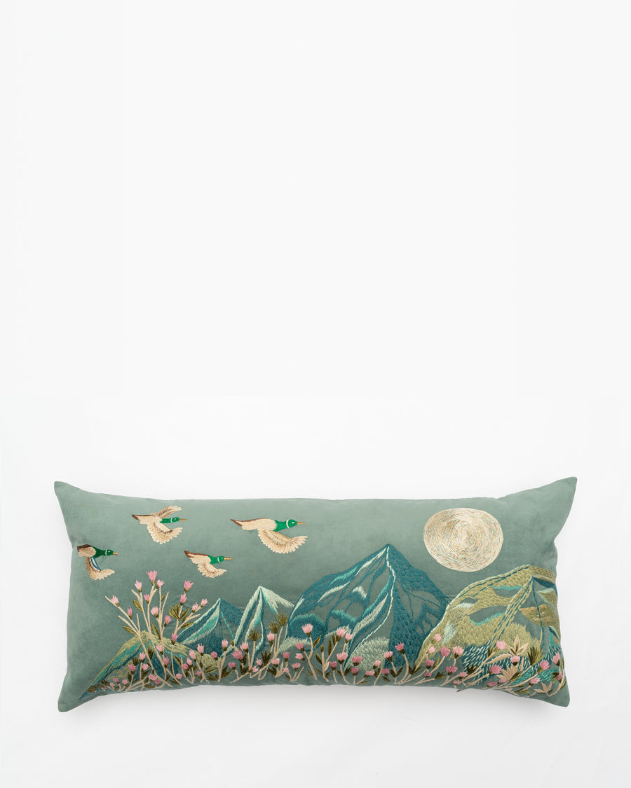 Climb Every Mountain embroidered cushion, front view