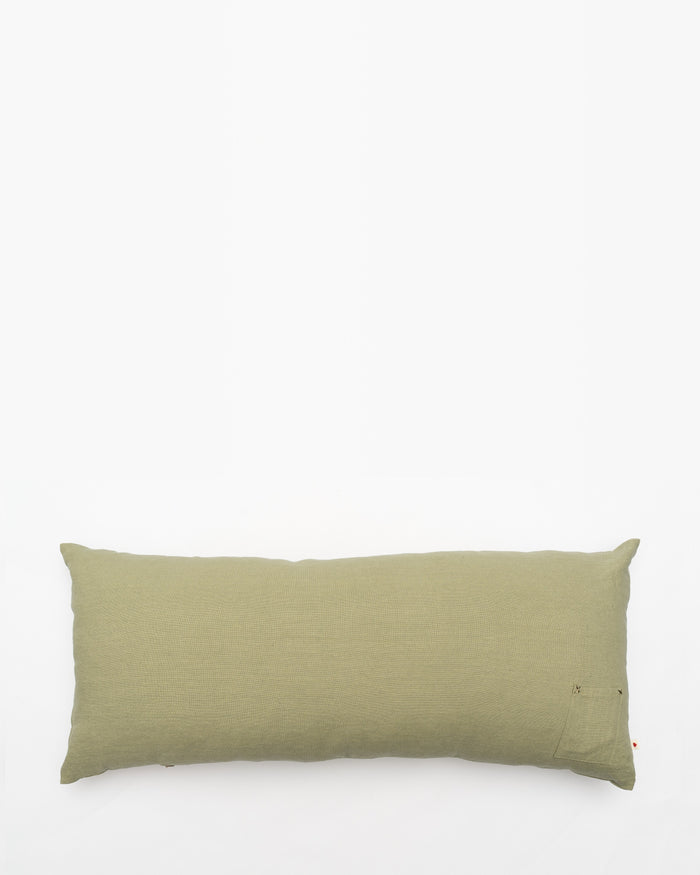 Crocodile-Summit embroidered cushion, back view