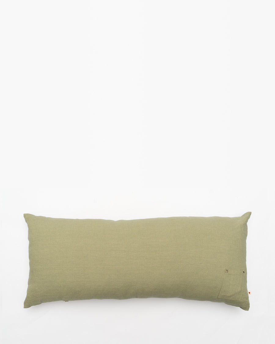 Crocodile-Summit embroidered cushion, back view