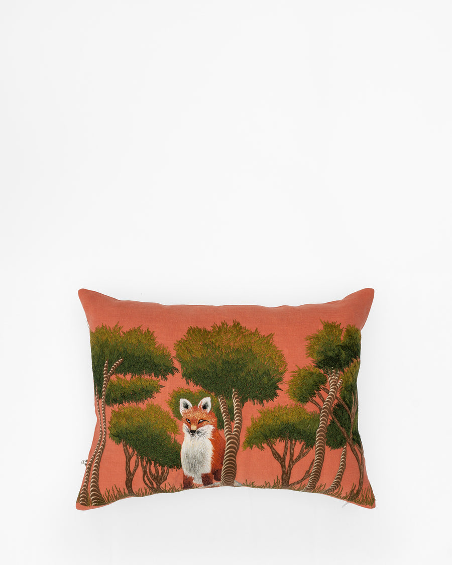 Foxing embroidered cushion, front view