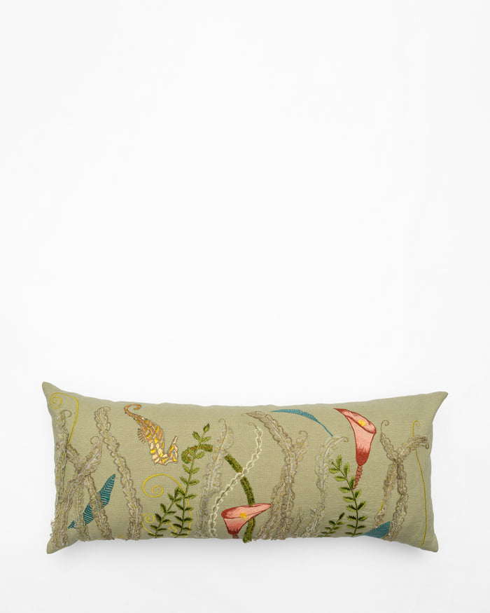 Happy Fern embroidered cushion, front view