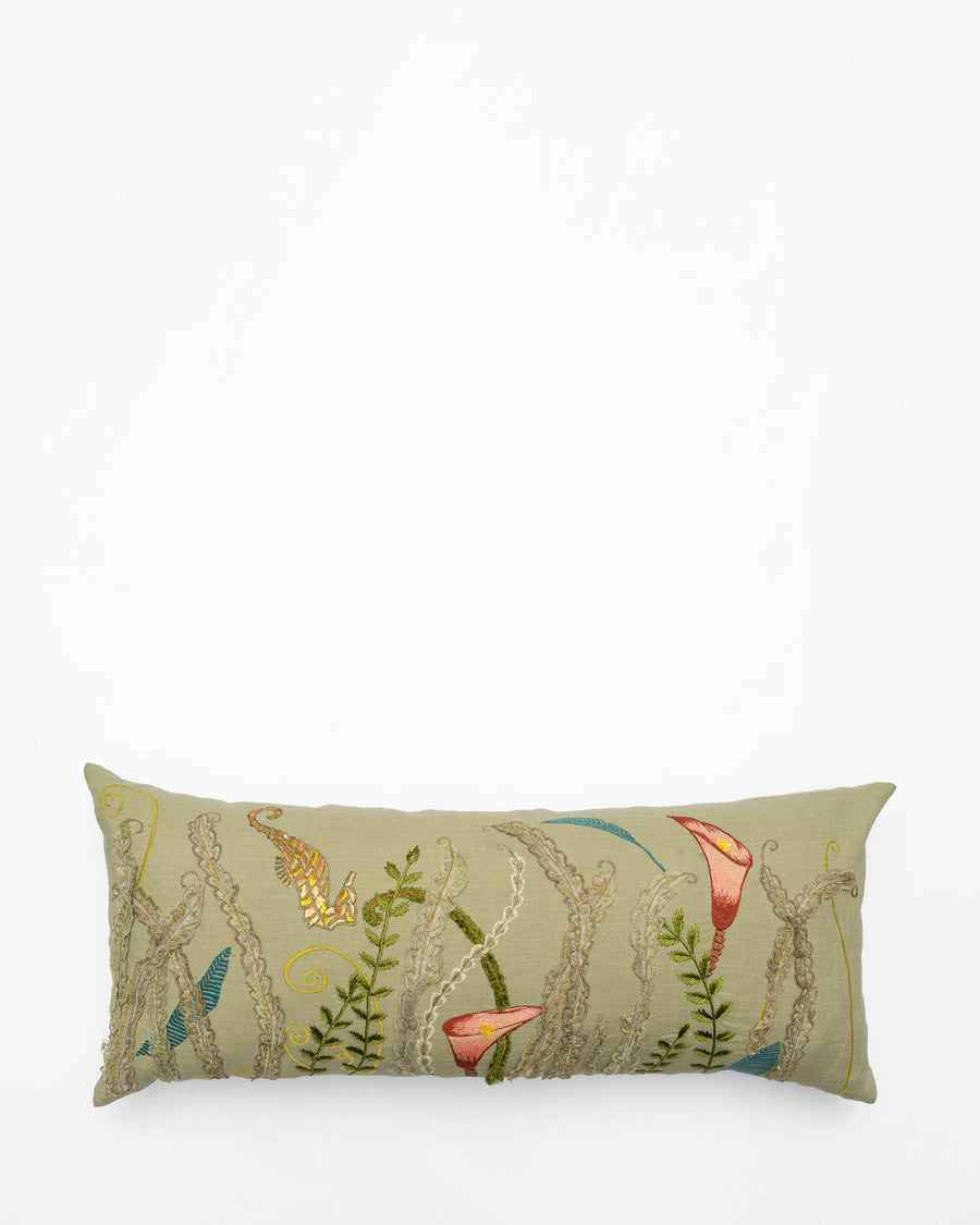 Happy Fern embroidered cushion, front view