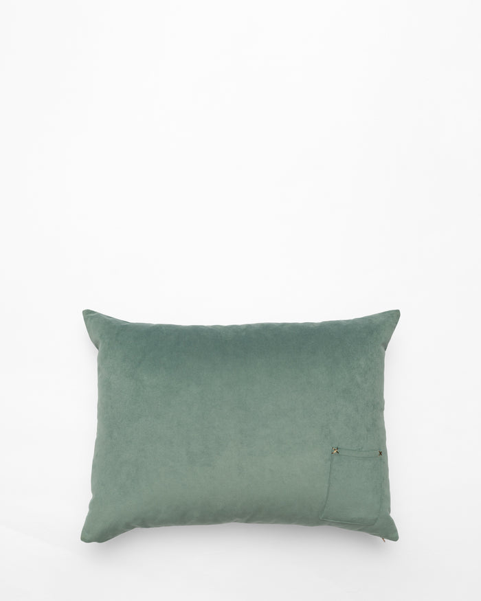 Hills Are Alive embroidered cushion, back view
