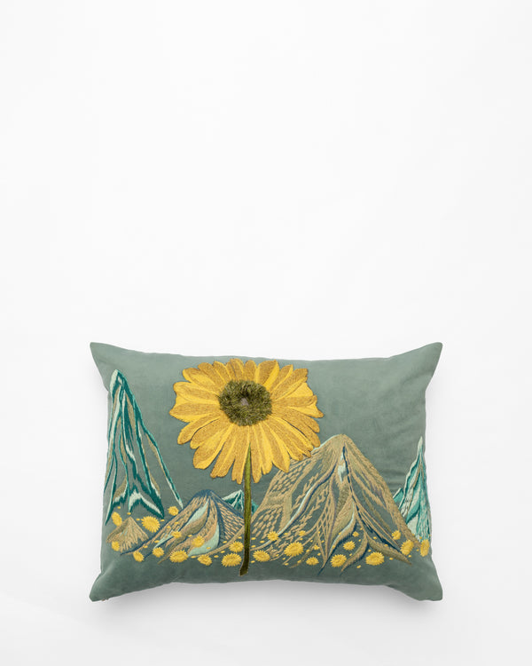 Hills Are Alive embroidered cushion, front view