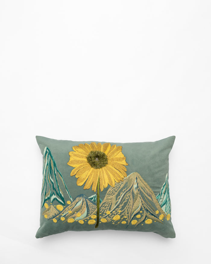 Hills Are Alive embroidered cushion, front view