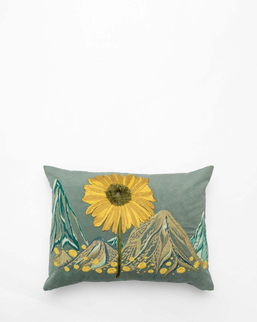 Hills Are Alive embroidered cushion, front view