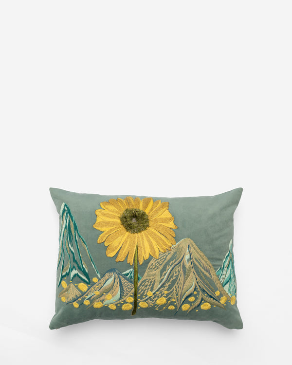 Hills Are Alive embroidered cushion, front view