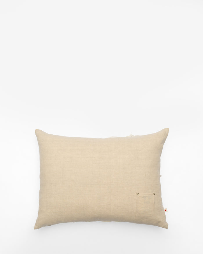 Lemons embroidered cushion, back view
