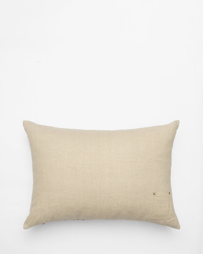 Mimosa embroidered cushion, back view