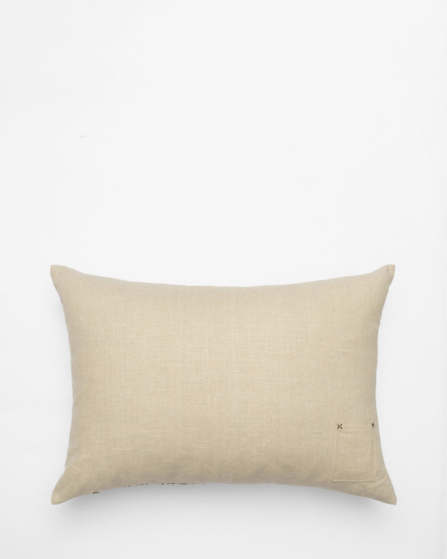 Mimosa embroidered cushion, back view