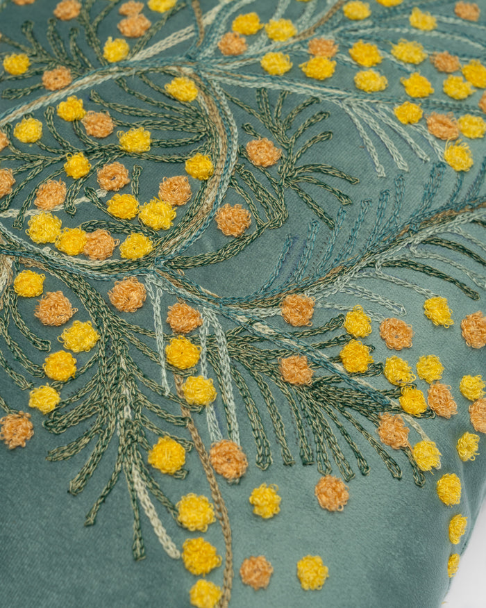 Mimosa Blue embroidery detail close-up