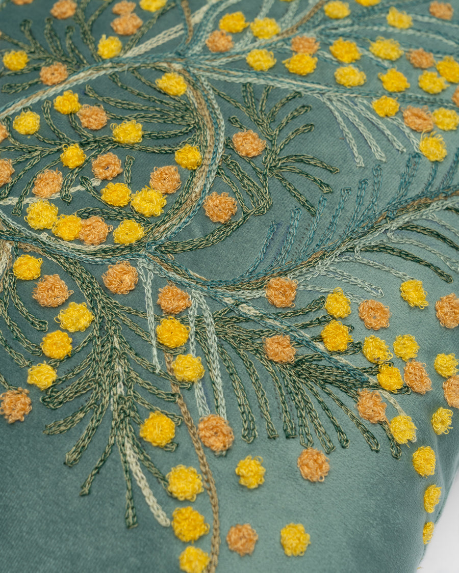 Mimosa Blue embroidery detail close-up