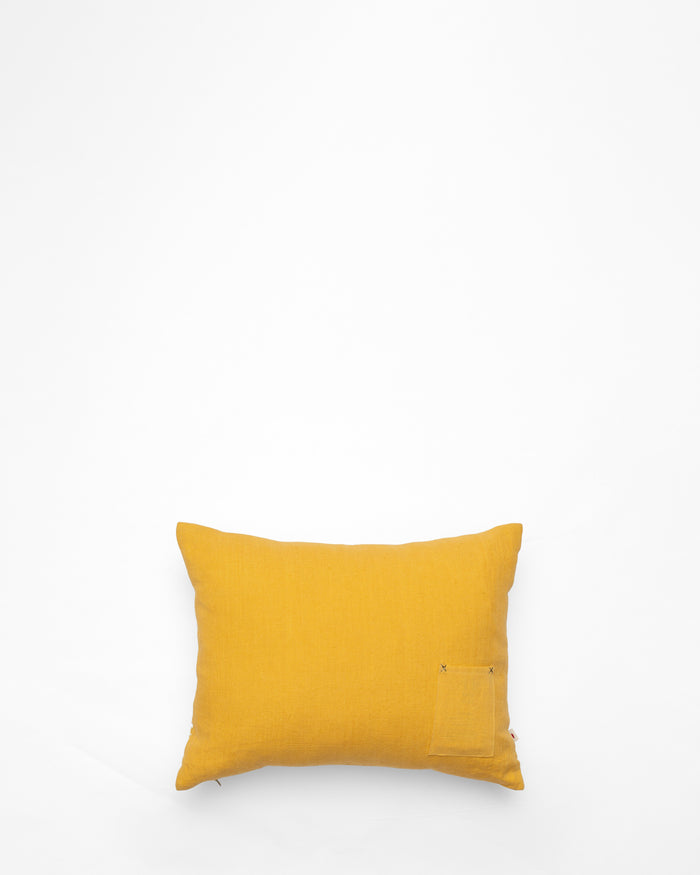 Mimosa Yellow embroidered cushion, back view