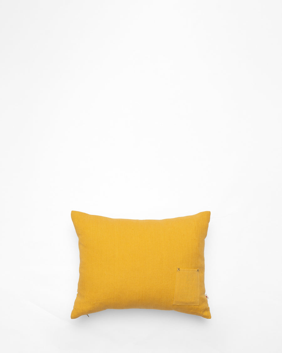 Mimosa Yellow embroidered cushion, back view