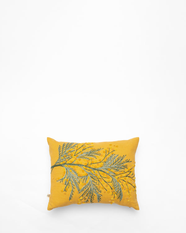 Mimosa Yellow embroidered cushion, front view