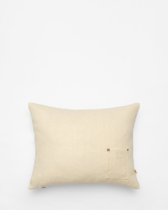 Orange Blossom embroidered cushion, back view