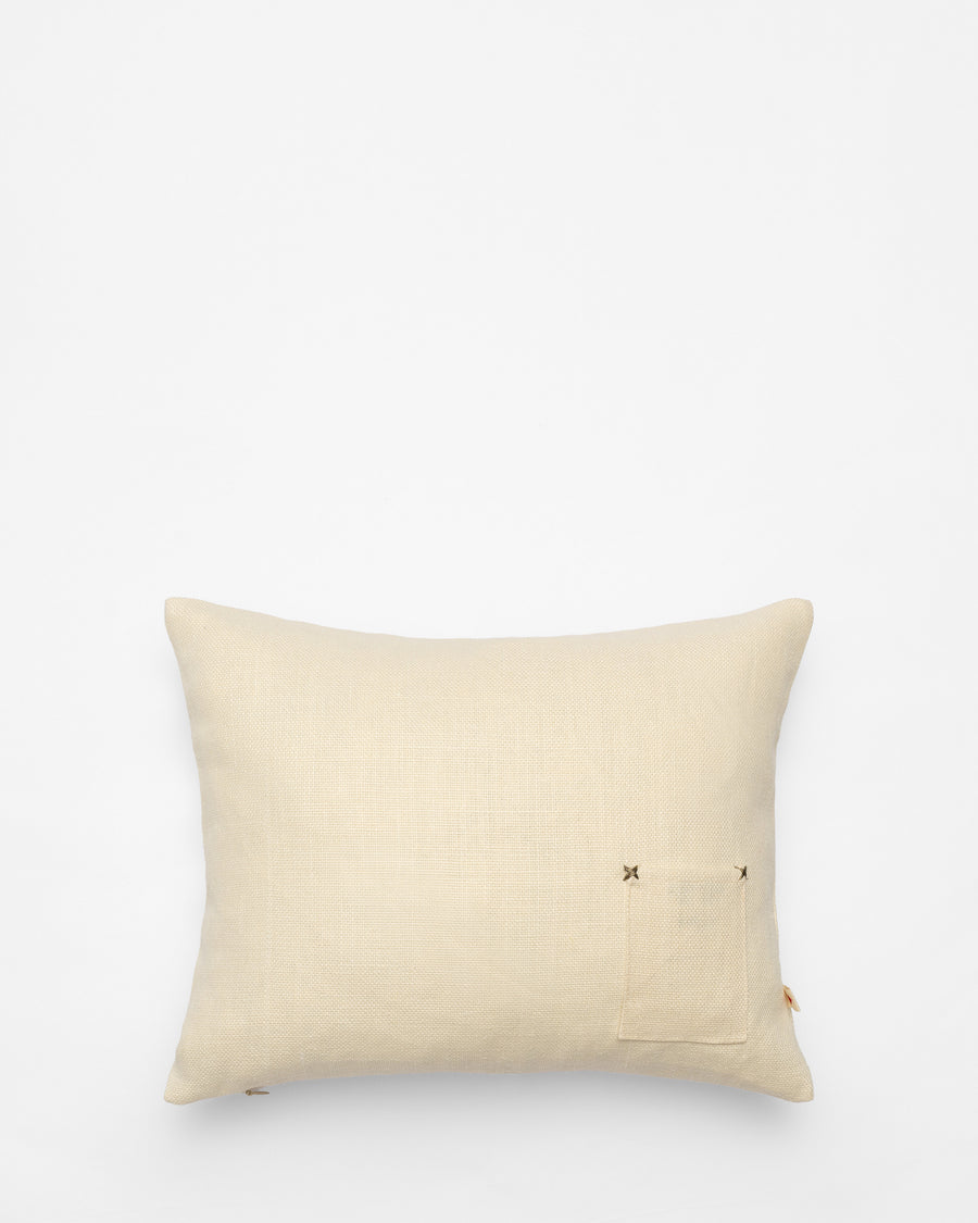 Orange Blossom embroidered cushion, back view