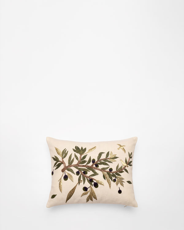 Peace and Love embroidered cushion, front view