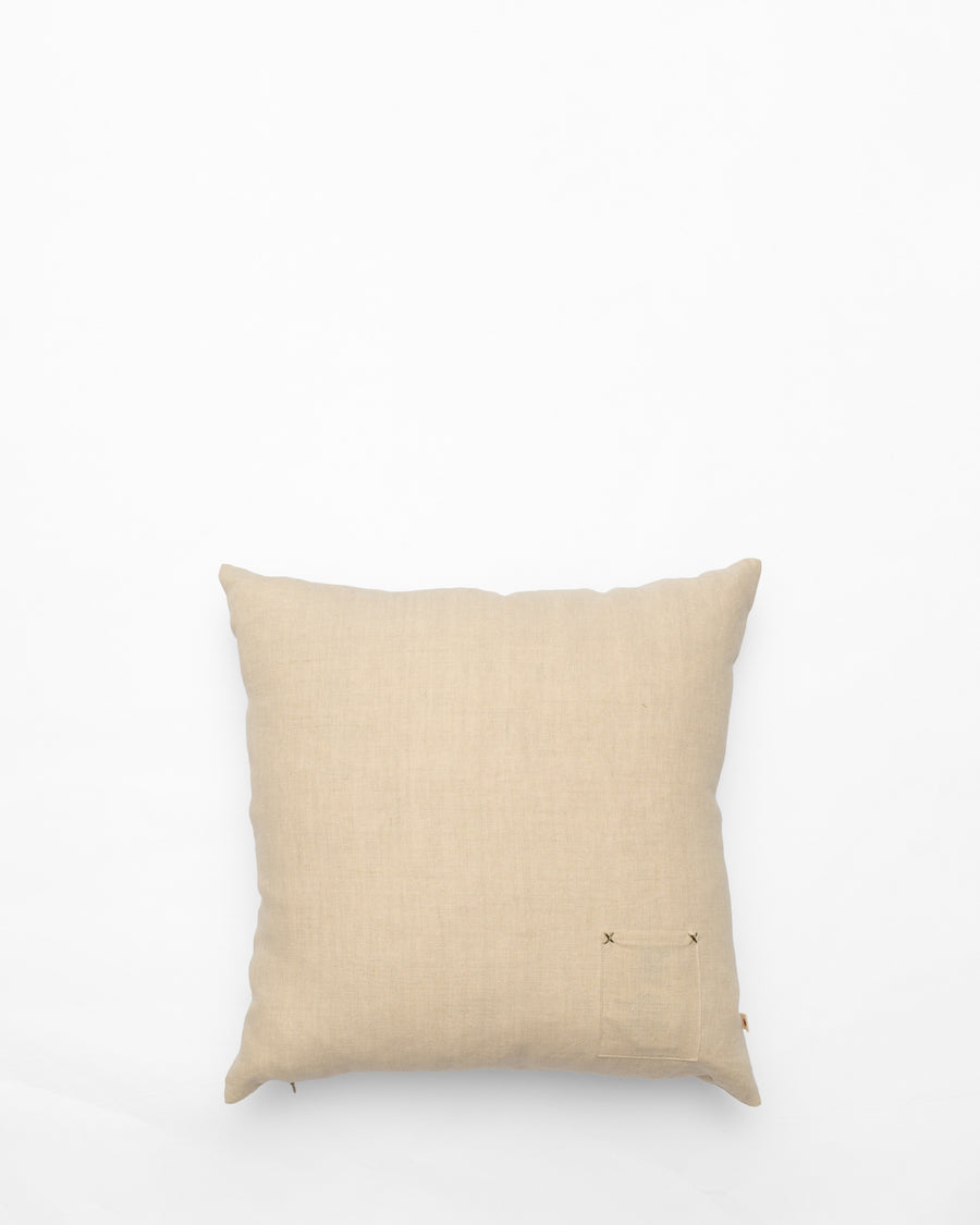 Perspective embroidered cushion, back view