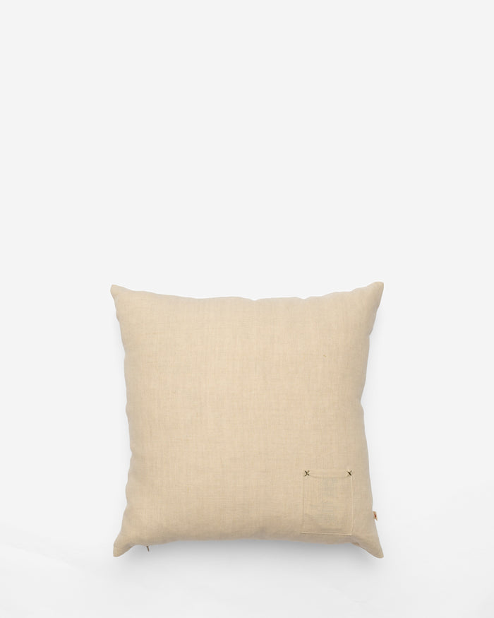 Perspective embroidered cushion, back view