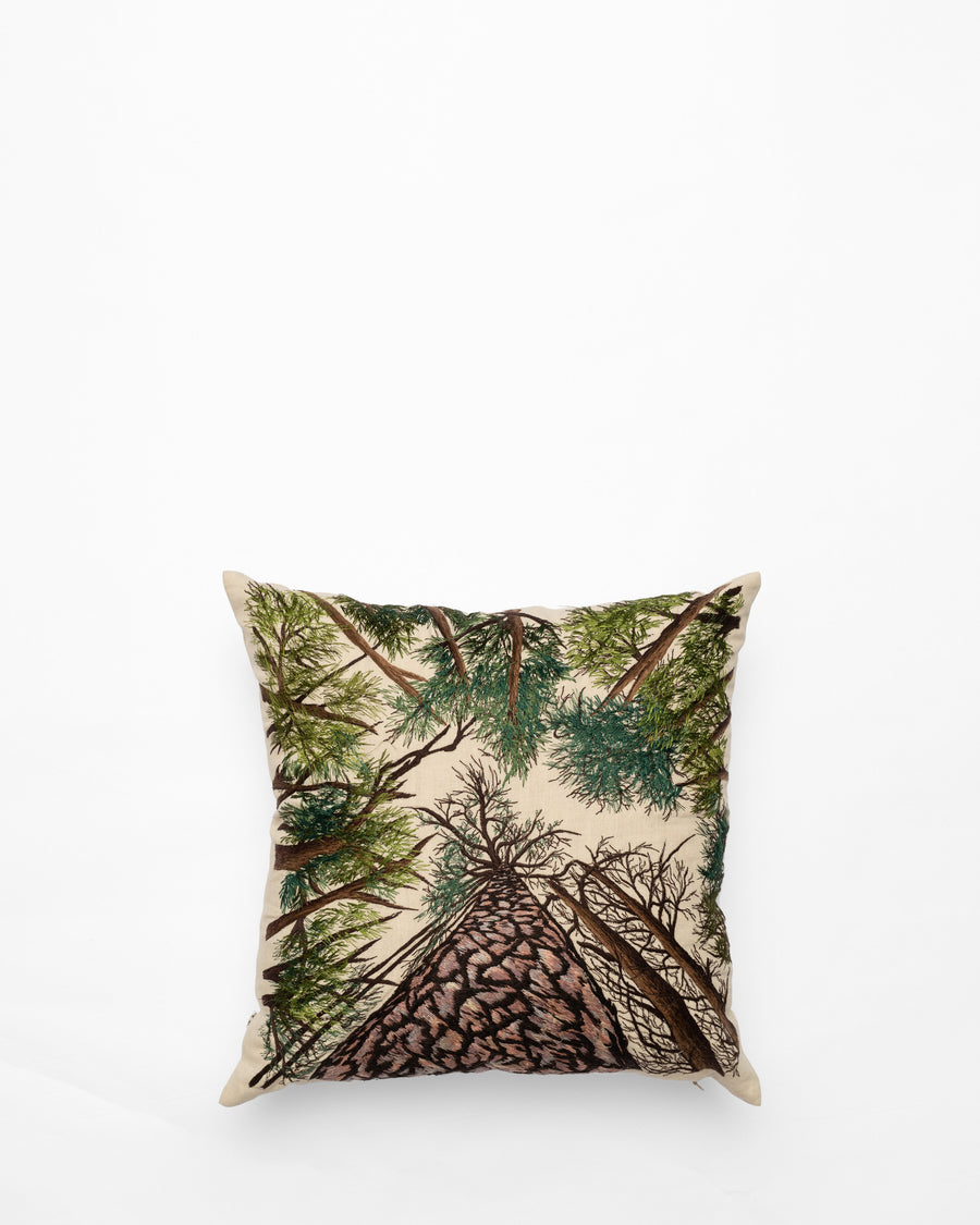 Perspective embroidered cushion, front view