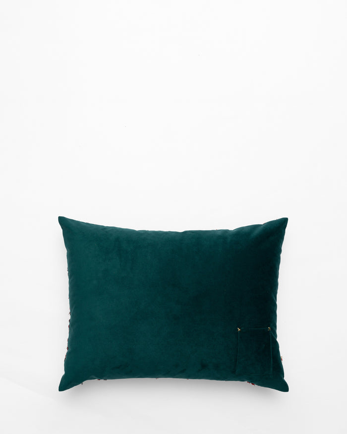 Persuasion embroidered cushion, back view