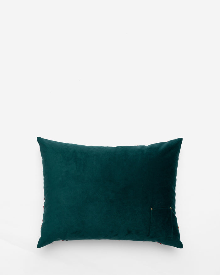Persuasion embroidered cushion, back view