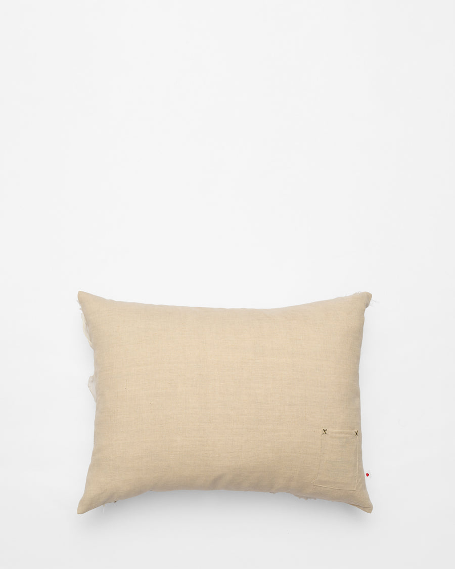 Pomegranate embroidered cushion, back view