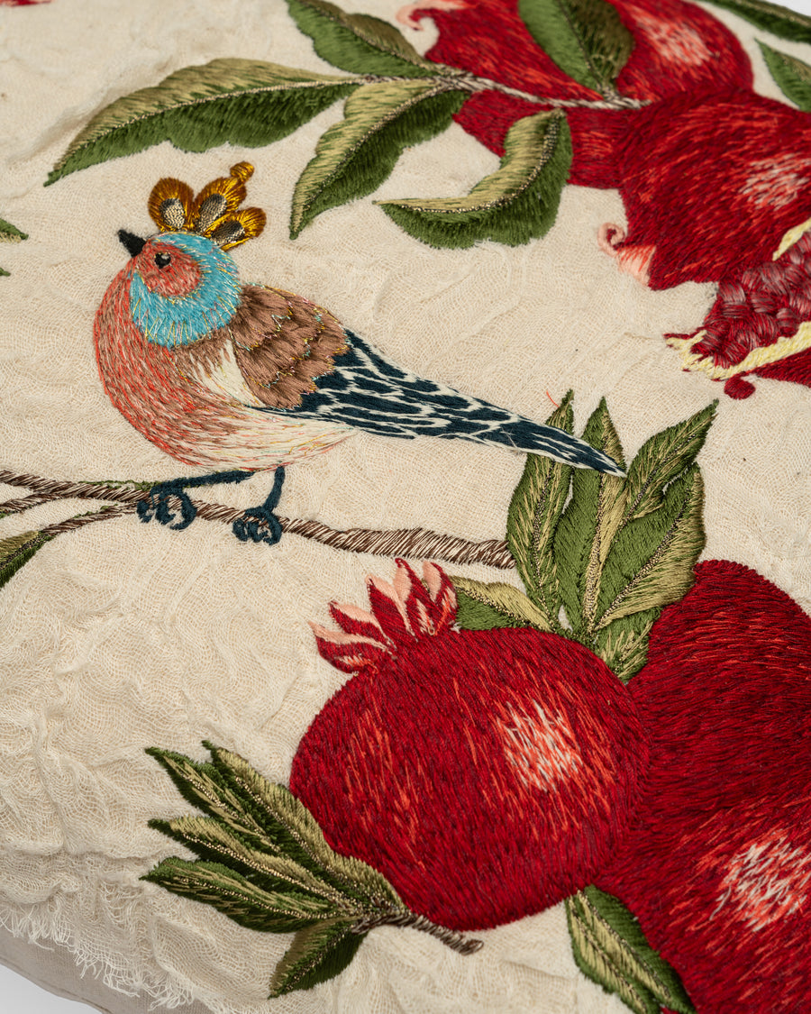 Pomegranate embroidery detail close-up